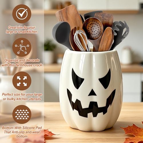 pinata Halloween Kitchen Decor, Ceramic Halloween Pumpkin Utensil Holder