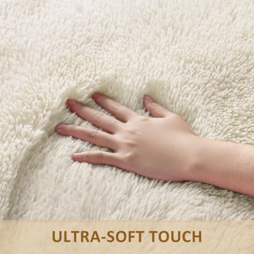 Ophanie Area Rugs 10x14 Living Room, Large Ivory Bedroom Carpet, Big Shag Indoor Thick Soft Nursery Rug, Fluffy Carpets