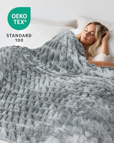 Ultra Soft Cozy Faux Fur Throw Blanket, Fuzzy Plush Thick Bubble Blanket, Luxury Fluffy Blanket for Couch, Sofa