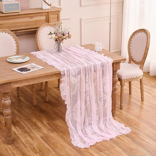 Pink Lace Tablecloth Vintage Table Cloth (Pink,55”x70”,Rectangular)