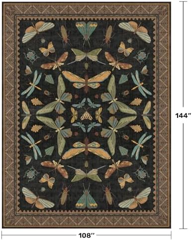 Hazo Haus Large Black Rug for Living Room - Area Rugs 9x12 Dining Room Table, Large Bedroom Under Bed, Unique Insect