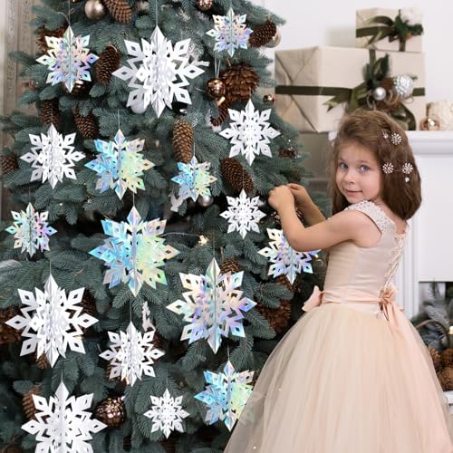 Snowflake Decorations, Paper Christmas Hanging Decor Indoor, 24-Pc