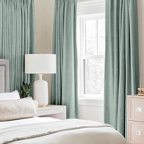 MIULEE 100% Blackout Linen Curtains for Bedroom 42x63 Inches Seafoam Green