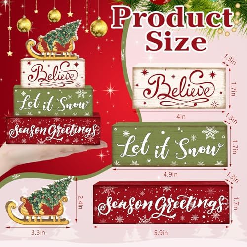 Britimes Tiered Tray Decor Set, 4 Pack, Wooden Table Sign, Sleigh Tree