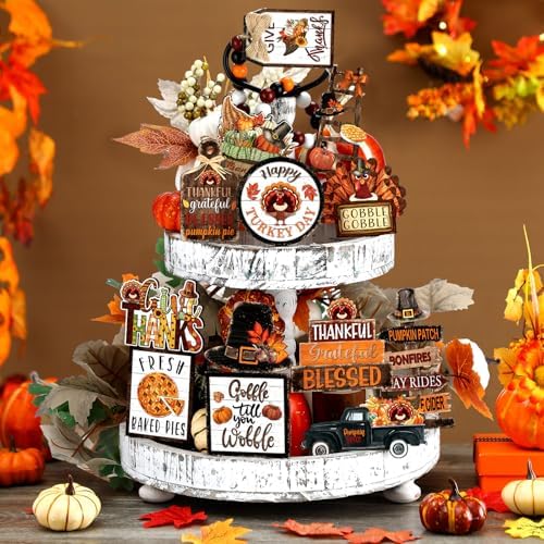 BBTO 18 Set Fall Tiered Tray Decor Rustic Farmhouse 3D Layered Wooden Signs