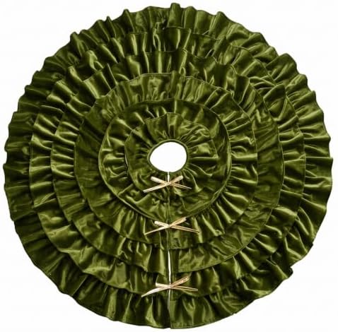 Velvet Christmas Tree Skirt, 48 Inches, 5-Tier Ruffle, Olive Green
