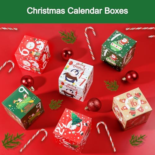 ONESING 24 Pcs DIY Christmas Advent Calendar Boxes for 2026, 24 Days Countdown Calendar Gift for Adults and Kids Christmas Cardboard Number Boxes Make & Fill Your Own Advent Calendar Boxes