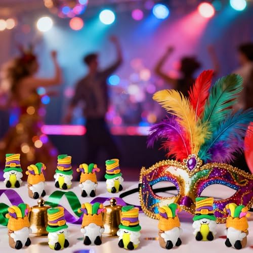 Lunmon 50 Pcs Mini Mardi Gras Gnomes Bulks 1.57 Inch PVC Gnomes Figurine Gifts Mardi Gras Collectible Figurines for Home Tabletop Farmhouse Shelf Decorations