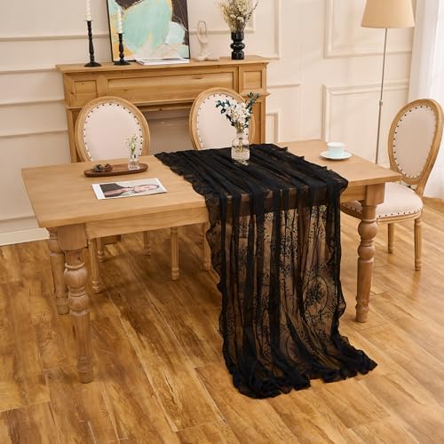 Black Lace Tablecloth Vintage Table Cloth(Black,55”x40”,Rectangular)