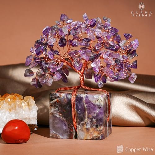 KARMAPLEDGE Chakra Tree of Life for Unique Gifts for Mom, Dad, Home and Office Decor, Handmade Amethyst Healing Crystal