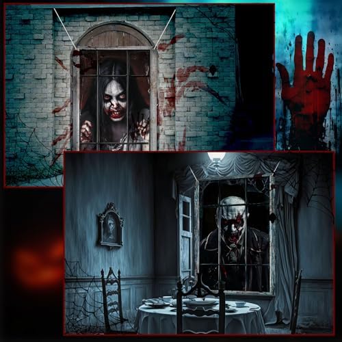 SmoothNovelty 4 Pack Halloween Ghost Curtain Window Decorations Silhouette