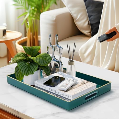 MAONAME Teal Decorative Tray for Coffee Table, Serving Tray with Handles