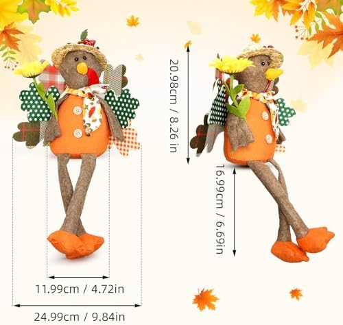 Lovinland 2 Pack Stuffed Animal Turkey Doll Thanksgiving Table Decoration