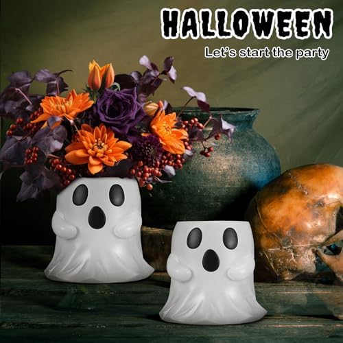 2 Pcs White Ghost Bucket Decor 6 Inch Halloween Ghost Planter Vase Decor