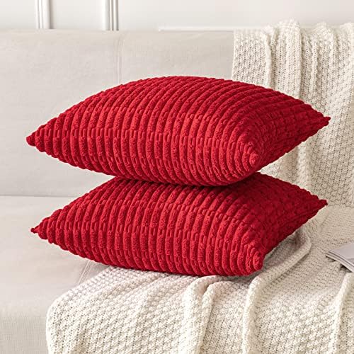 MIULEE Corduroy Decorative Throw Pillow Covers 18x18 Red Pack of 2