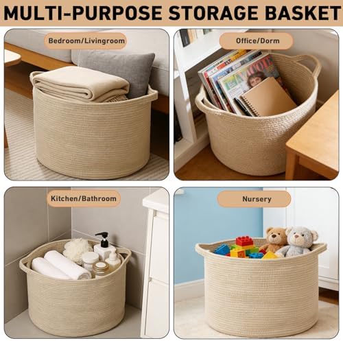 90L Extra Large Blanket Basket,Woven Rope Laundry Basket-Camel