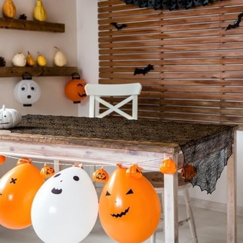 Halloween Table Runner, Black Lace Spider Web Table Runners for Halloween Decor/Party Dinner Table Decoration 18 x 72Inch