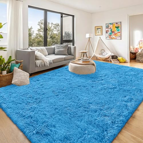 OLANLY 8x10 Machine Washable Large Area Rugs for Living Room, Bedroom, Soft Fluffy Shaggy Bedside Rug, Indoor Floor