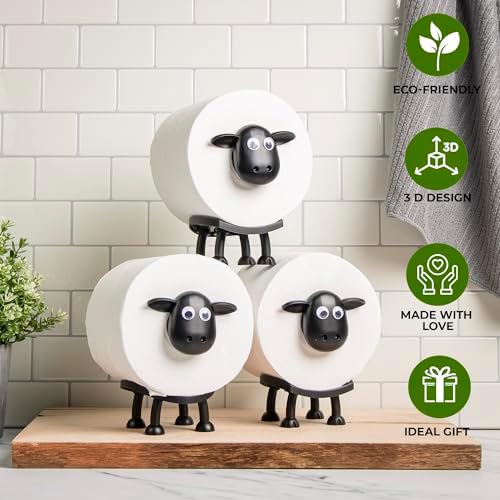VELENTI Sheep Toilet Roll Holder - Funny Toilet Paper Holders Free Standing Cute Bathroom Decor - Premium 3D Printed