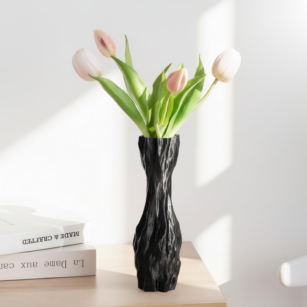 Black Sculptural Ceramic Vase / Black-d, 12 Inch