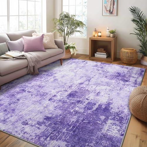 RELEANY Washable 6'x8' Abstract Area Rug for Living Room Purple