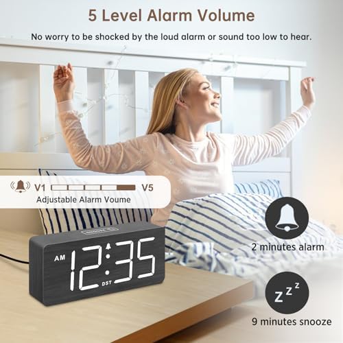 DreamSky Wooden Digital Alarm Clock for Bedroom with Large Numbers