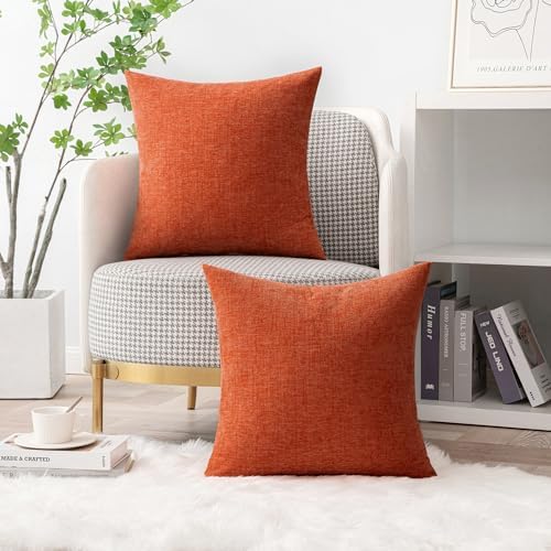 MIULEE Soft Chenille Fall Throw Pillow Covers Rust 16x16 Inch Pack of 2