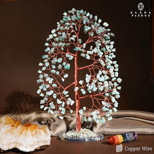 Crystal Tree of Life Birthday Gifts for Women, Men, Frineds, Handmade Amazonite Chakra Tree for Home, Room, Office