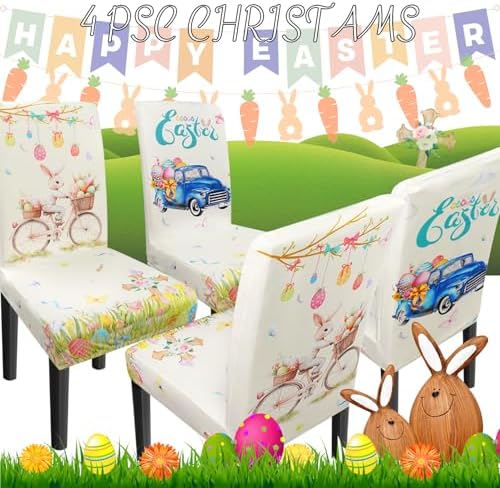 Easter Chair Covers Set of 4 Easter Chair Back Covers Dining Chair Covers for Party Kitchen Removable Seat Covers for Chairs Easter Decorations