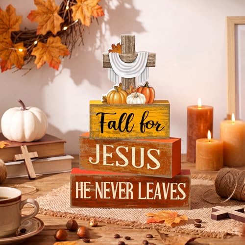 Lineshading 4 Pcs Fall Decoration For Home Fall Religious Wooden Signs