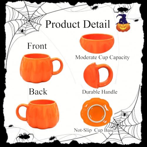 HS&ROXIN Halloween Mug Novelty Pumpkin Mug 3D Cute Ceramic Halloween Coffee Cup Spooky Fall Cup Decor and Christmas Birthdays Party Gifts for Kids and Adults (Pumpkin)