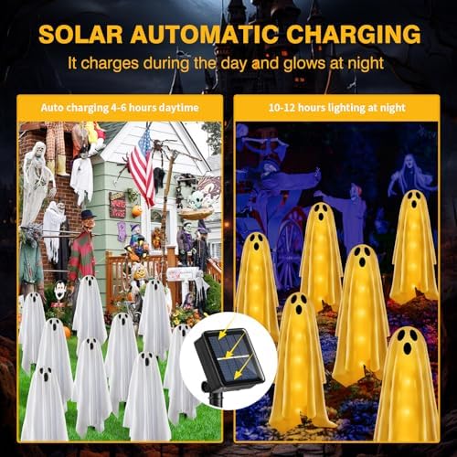 6PACKS Halloween Decorations Outdoor Solar Ghost Lights,Scary Ghost Decor with Spooky Party Gifts,Solar Halloween Path Lights for Front Porch/Yard/Garden/Home/Ghost Party Decor Warm White