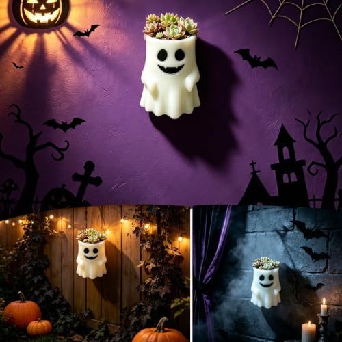 Glow in The Dark Ghost Wall Planter, 4 Inch Hanging Plant Pot