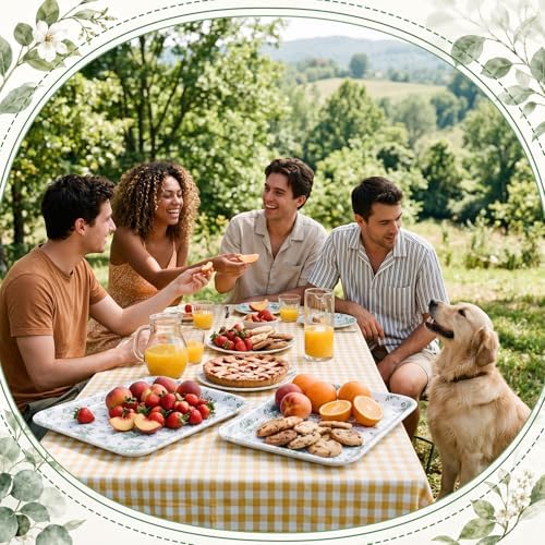 Vesici 3 Pcs Sage Green Floral Serving Trays 13 x 10 Inch Green Chinoiserie Flower Melamine Platters Reusable Rectangular Serving Dish for Spring Wedding Bridal Party Sharing Snack Fruit Dessert Candy