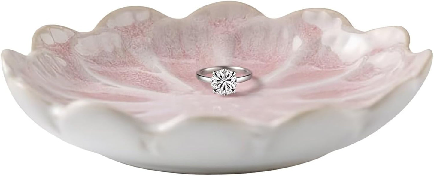 Lotus Ceramic Jewelry Tray / Retro Blue & Pink