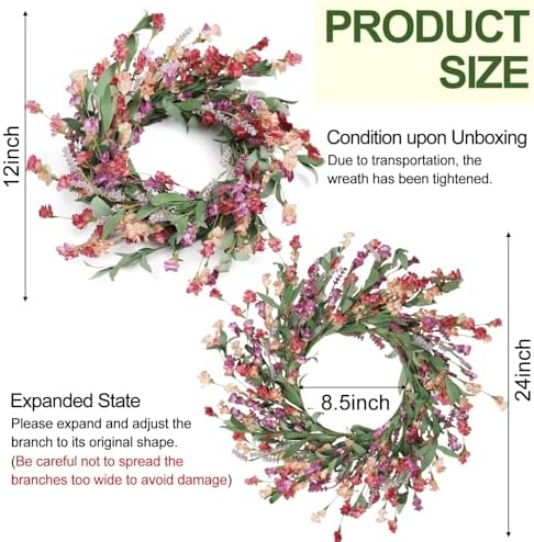 Artgar Front Door Wreath 24 Inch Spring/Summer Wreaths for Front Door