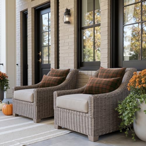 MIULEE Fall Plaid Pillow Covers Scottish Tartan 24x24 Terracotta Brown