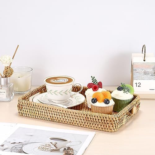 Rattan Serving Tray Hand Woven Tray / 11.8 x 7.8 x 1.9 / Natural Color
