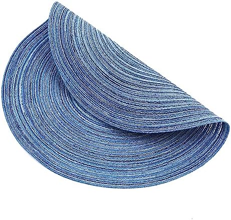 SHACOS Round Braided Placemats Set of 4 Dining Table Placemats 15 inch Circle Place Mats Easy to Clean Table Mats Indoor Outdoor, Blue Gray