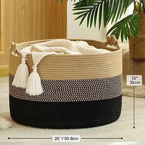 KAKAMAY Large Blanket Basket (20"x13"),Woven Rope Baskets for storage Baby Laundry Hamper, Cotton Rope Blanket Basket