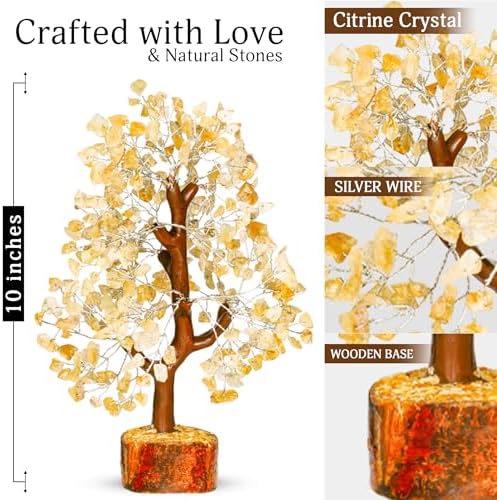 YATSKIA Citrine Crystal Tree | Natural Crystal Money Tree Desk Decor | Crystal Tree of Life | Shelf Decor for Bedroom