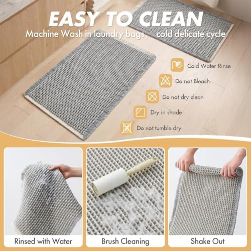 MIULEE Set of 2 Waffle Bathroom Rugs LightGrey&Cream 17"x24"+20"x32"