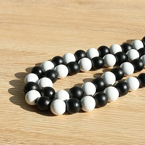 Meplait Wood Bead Garland, 39in Decorative Tassels Garland, Black&White