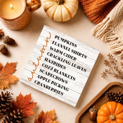 Fall Word Art Sign Pumpkins Flannel Shirts Apple Picking Wood Sign Decor