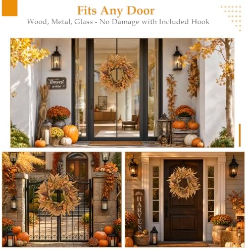 Wellsign 24 Inch Fall Wreaths for Front Door Outside Farmhouse Decor