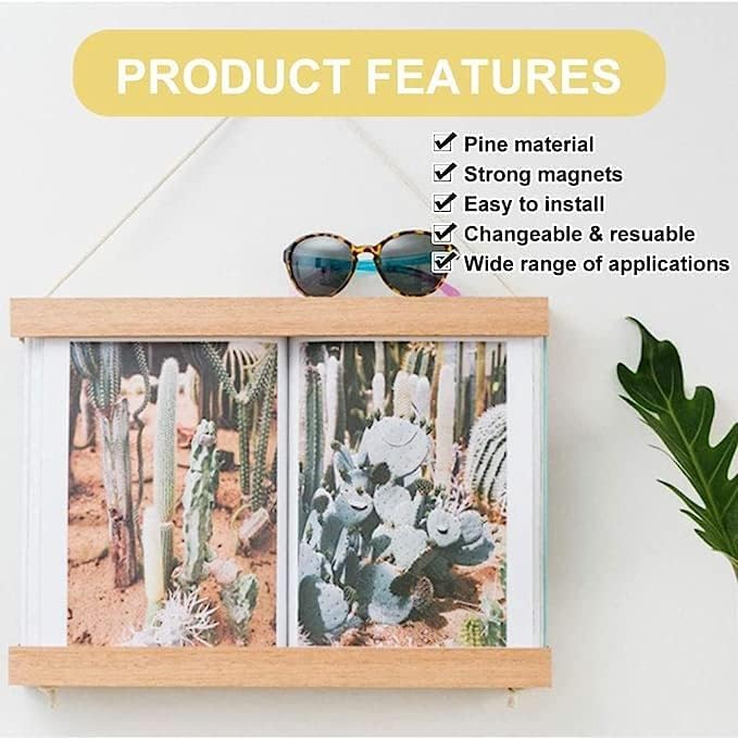Natural Wooden Magnetic Frame, Poster Holder, 2 Pieces Wooden Magnetic Photo Frame, Magnetic Wooden Photo Frame