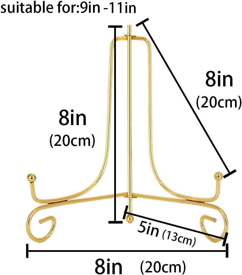 Iron Plate Stand Holder Easel Display Stand for Plate?Picture?Photo / Gold / 8 Inch / Set of 3