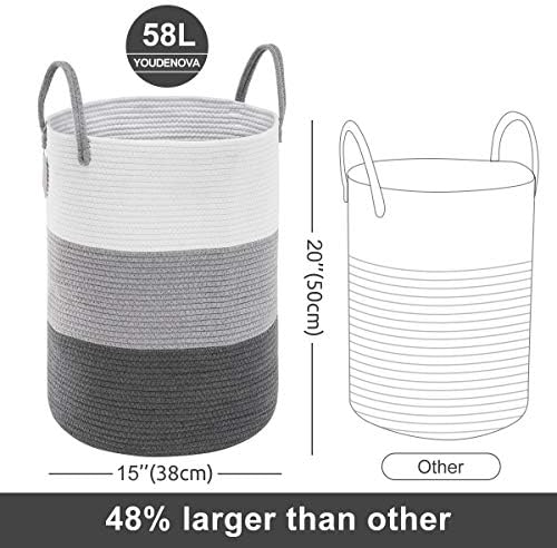YOUDENOVA Cotton Rope Laundry Hamper Basket, 58L Blanket Basket for Nursery
