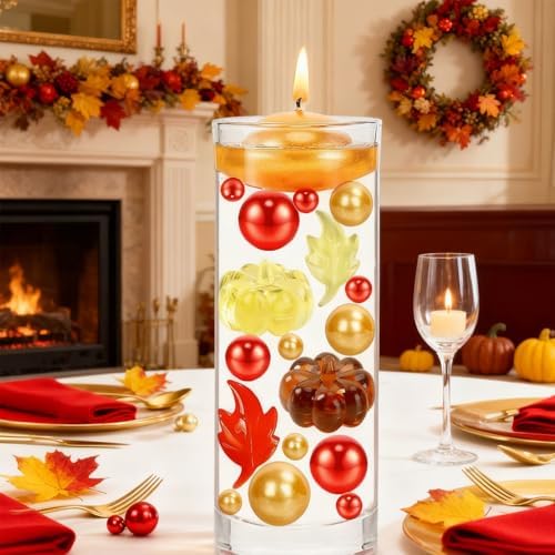 206 Pcs Fall Vases Filler Set Faux Acrylic Pumpkin Leaves for Vases Filler Fall Centerpiece for Thanksgiving Fall