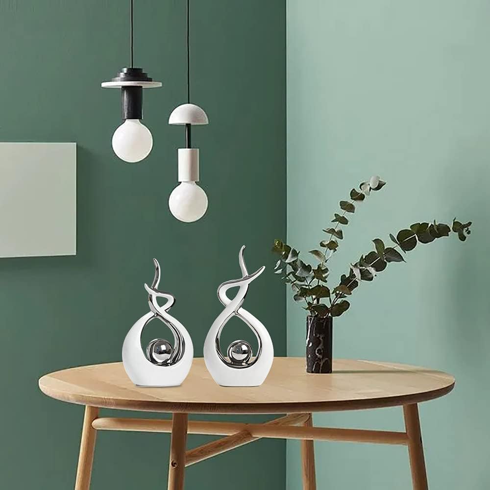Home Decor Modern Abstract Art Ceramic Statue Table Decorations / White and Silver / Large